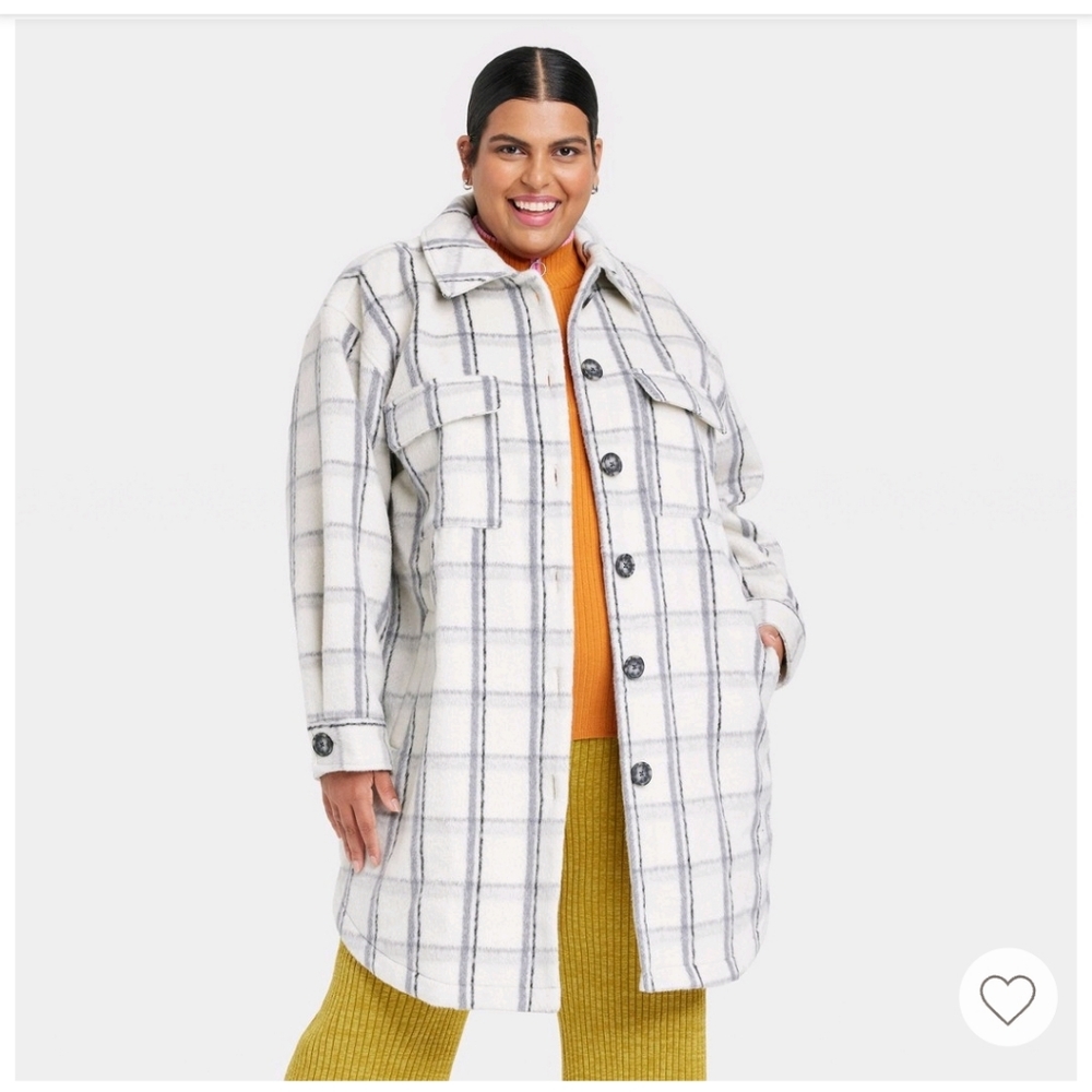 Women Shacket Cream Plaid 2x